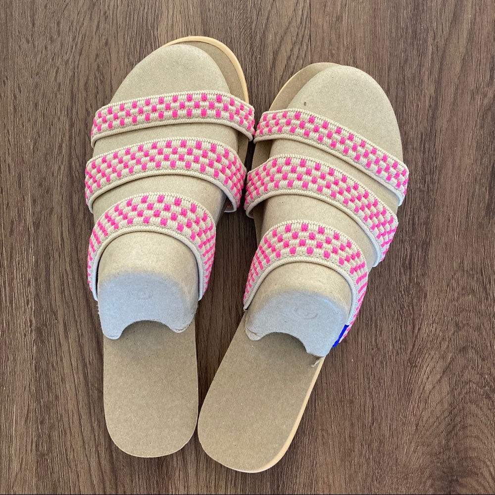 Rothys hot pink basket stitch triple band sandals